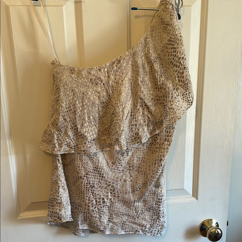 White House Black Market Leopard Print- Cream Gold One-Shoulder top